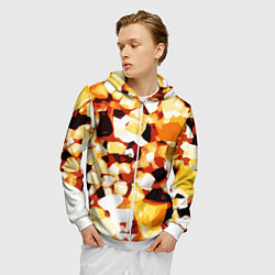 Толстовка 3D на молнии мужская Жёлто-белая абстракция на чёрном фоне, цвет: 3D-белый — фото 2