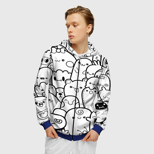 Мужская толстовка на молнии Doodle monsters / 3D-Синий – фото 3