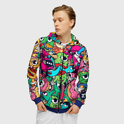 Толстовка 3D на молнии мужская Color doodle monsters, цвет: 3D-синий — фото 2