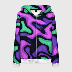 Толстовка 3D на молнии мужская Разноцветный эмоциональный камуфлляж, цвет: 3D-белый