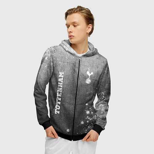 Мужская толстовка на молнии Tottenham - grey gradient вертикально / 3D-Черный – фото 3