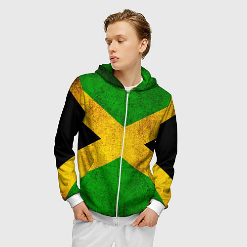 Мужская толстовка на молнии Jamaica flag / 3D-Белый – фото 3