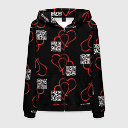 Толстовка 3D на молнии мужская Сердца и код любви на черном, цвет: 3D-черный