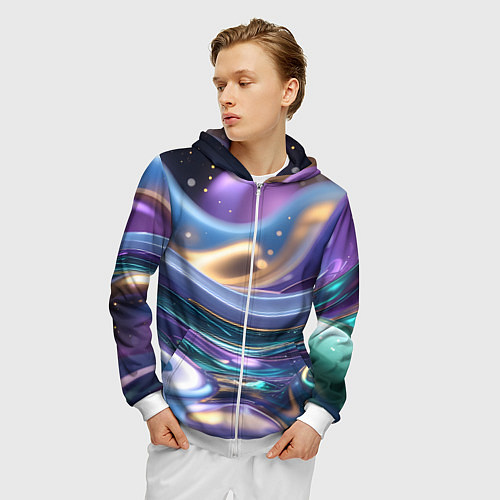 Мужская толстовка на молнии Космическая краска / 3D-Белый – фото 3