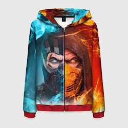 Толстовка 3D на молнии мужская Mortal Kombat - Саб-зиро и Скорпион, цвет: 3D-красный