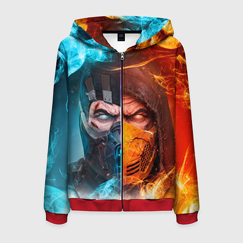 Мужская толстовка на молнии Mortal Kombat - Саб-зиро и Скорпион / 3D-Красный – фото 1