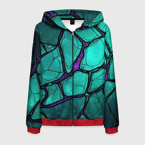 Мужская толстовка на молнии Зеленые плиты с фиолетовым разломом / 3D-Красный – фото 1