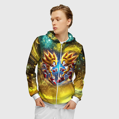 Мужская толстовка на молнии Sonic and Shadow battle in space - movie / 3D-Белый – фото 3
