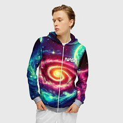 Толстовка 3D на молнии мужская Spiral galaxy - neon glow, цвет: 3D-меланж — фото 2