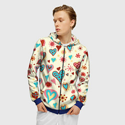 Толстовка 3D на молнии мужская Цветные сердечки, цвет: 3D-синий — фото 2