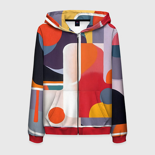 Мужская толстовка на молнии Абстракция из фигур и линий / 3D-Красный – фото 1
