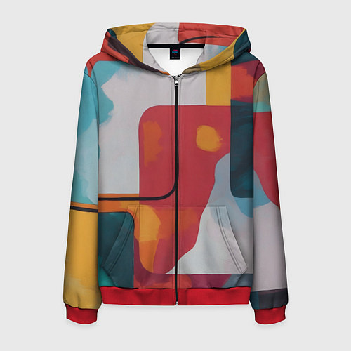 Мужская толстовка на молнии Абстракция с прямоугольниками / 3D-Красный – фото 1