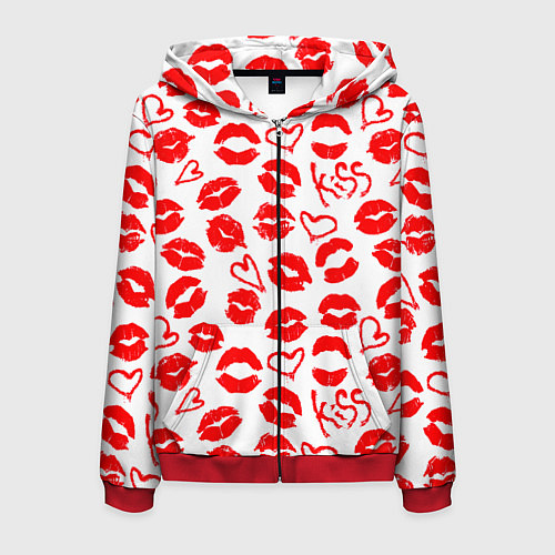 Мужская толстовка на молнии Губы и сердца / 3D-Красный – фото 1