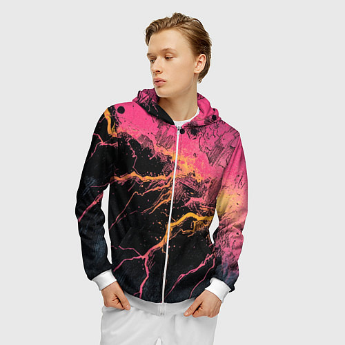 Мужская толстовка на молнии Абстрактные молнии текстура / 3D-Белый – фото 3