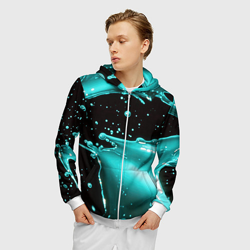 Мужская толстовка на молнии Разрыв голубой краски / 3D-Белый – фото 3