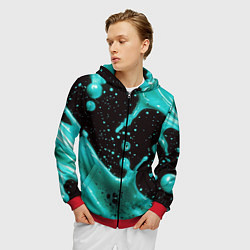 Толстовка 3D на молнии мужская Голубая краска и капли, цвет: 3D-красный — фото 2
