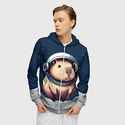 Толстовка 3D на молнии мужская Капибара космонавт в космосе, цвет: 3D-меланж — фото 2