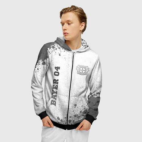 Мужская толстовка на молнии Bayer 04 - white gradient вертикально / 3D-Черный – фото 3