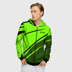 Толстовка 3D на молнии мужская Sport ярко-зелёный с чёрным точечный, цвет: 3D-черный — фото 2