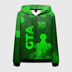 Толстовка 3D на молнии мужская GTA - green gradient вертикально, цвет: 3D-черный