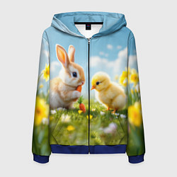 Мужская толстовка на молнии Кролик и цыпленок встречают Пасху