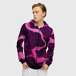 Толстовка 3D на молнии мужская Узоры фиолетового и розового цвета, цвет: 3D-черный — фото 2
