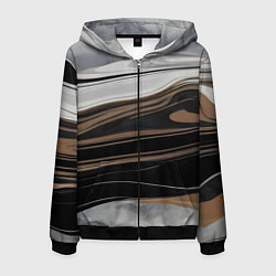 Толстовка 3D на молнии мужская Движение песка, цвет: 3D-черный