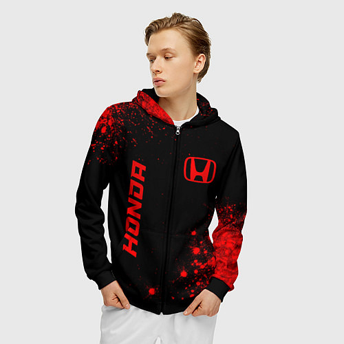 Мужская толстовка на молнии Honda - red gradient вертикально / 3D-Черный – фото 3
