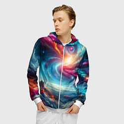 Толстовка 3D на молнии мужская Fantastic neon space landscape - ai art fantasy, цвет: 3D-белый — фото 2