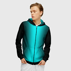 Толстовка 3D на молнии мужская Чёрный и неоновый голубой градиент по центру, цвет: 3D-черный — фото 2