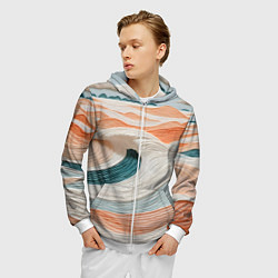 Толстовка 3D на молнии мужская Персиковые волны, цвет: 3D-белый — фото 2