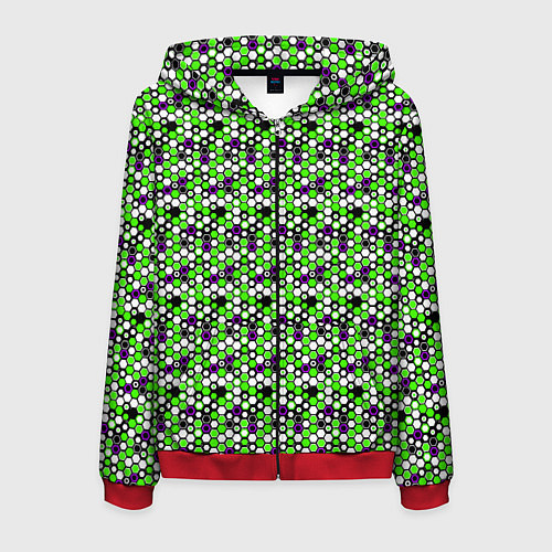 Мужская толстовка на молнии Киберпанк шестиугольники зелёные / 3D-Красный – фото 1