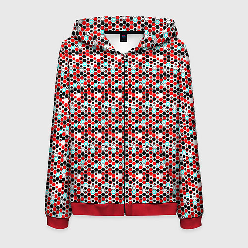 Мужская толстовка на молнии Киберпанк шестиугольники красные / 3D-Красный – фото 1