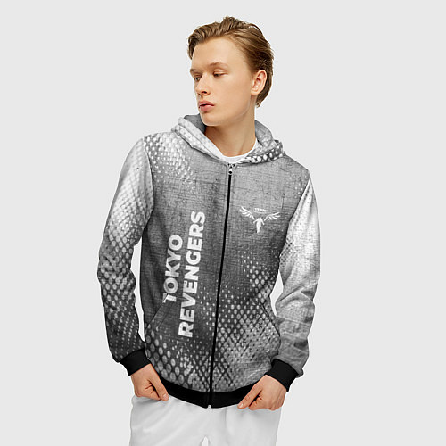 Мужская толстовка на молнии Tokyo Revengers - grey gradient вертикально / 3D-Черный – фото 3