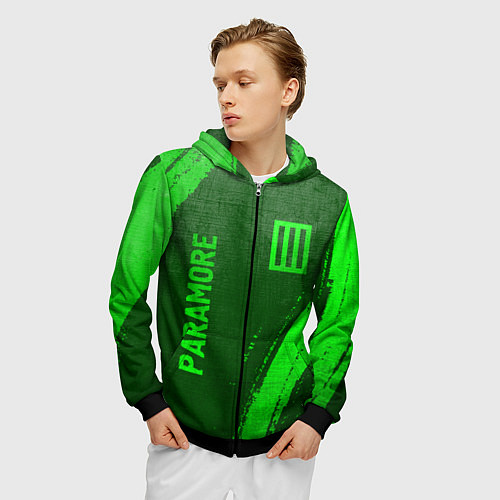 Мужская толстовка на молнии Paramore - green gradient вертикально / 3D-Черный – фото 3