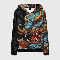 Толстовка 3D на молнии мужская Дракон в стиле японской татуировки ирезуми, цвет: 3D-черный