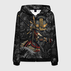 Толстовка 3D на молнии мужская Самурай и драконы в стиле ирезуми, цвет: 3D-черный