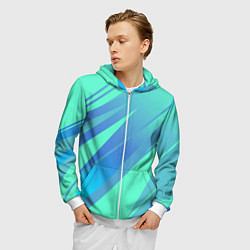 Толстовка 3D на молнии мужская Нежный голубой с полосами градиент, цвет: 3D-белый — фото 2