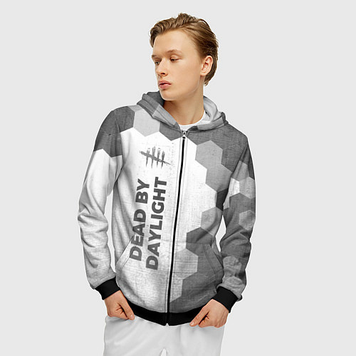 Мужская толстовка на молнии Dead by Daylight - white gradient по-вертикали / 3D-Черный – фото 3