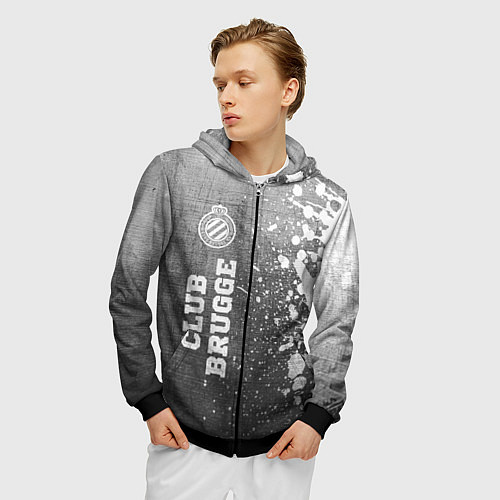 Мужская толстовка на молнии Club Brugge - grey gradient по-вертикали / 3D-Черный – фото 3