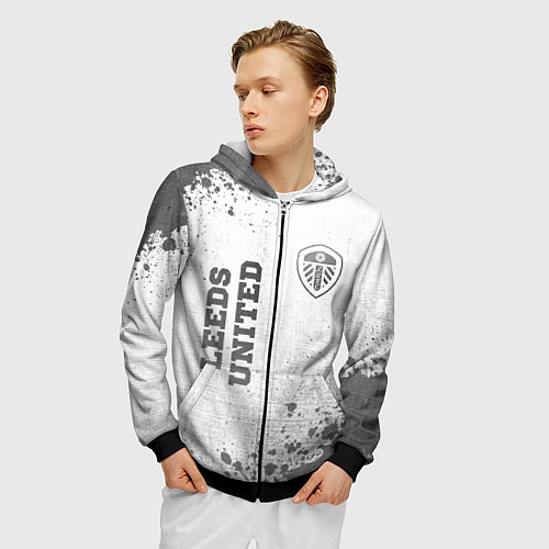 Мужская толстовка на молнии Leeds United - white gradient вертикально / 3D-Черный – фото 3