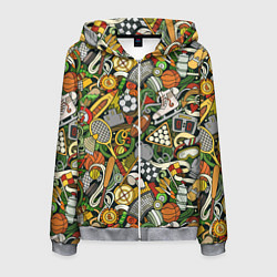 Мужская толстовка на молнии Спортивный инвентарь коллаж