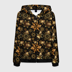 Толстовка 3D на молнии мужская Золотые снежинки, цвет: 3D-черный