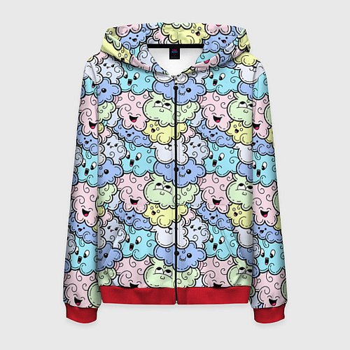 Мужская толстовка на молнии Милые облачка мультяшные / 3D-Красный – фото 1