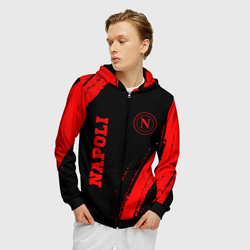 Мужская толстовка на молнии Napoli - red gradient вертикально / 3D-Черный – фото 3