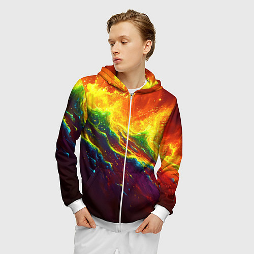Мужская толстовка на молнии Абстрактные волны с огнем / 3D-Белый – фото 3