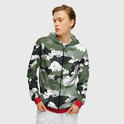 Толстовка 3D на молнии мужская Зеленый фактурный камуфляж, цвет: 3D-красный — фото 2