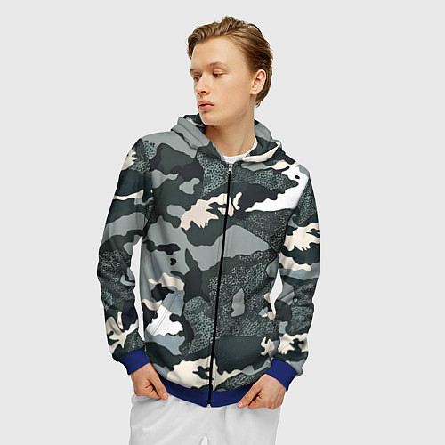 Мужская толстовка на молнии Темно зеленый камуфляж / 3D-Синий – фото 3