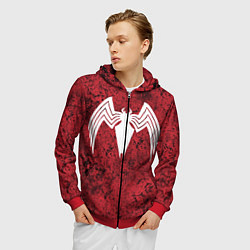 Толстовка 3D на молнии мужская Знак венома на красном, цвет: 3D-красный — фото 2