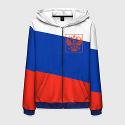 Толстовка 3D на молнии мужская Россия флаг с гербом, цвет: 3D-синий